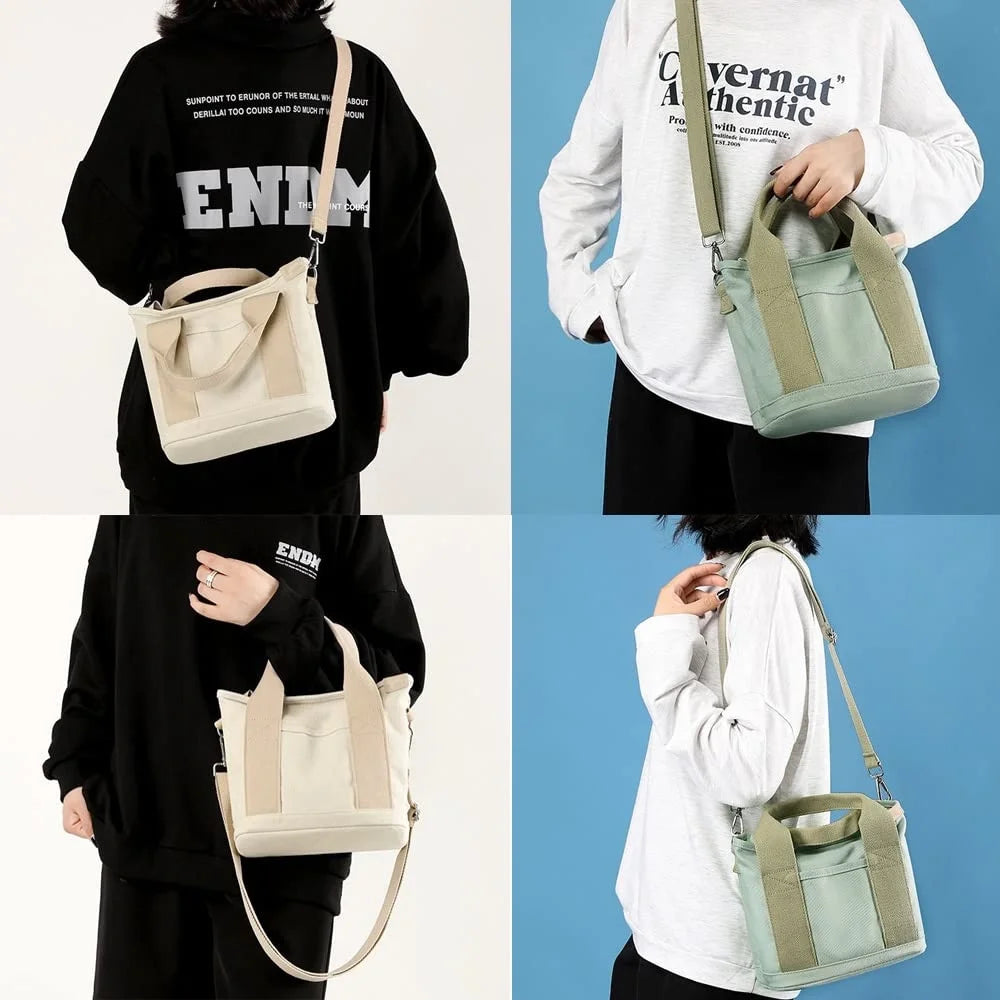 New Large Capacity Multi-Pocket Handbag Women'S Canvas Tote Purses Crossbody Bag Vintage Tote Bags for School
