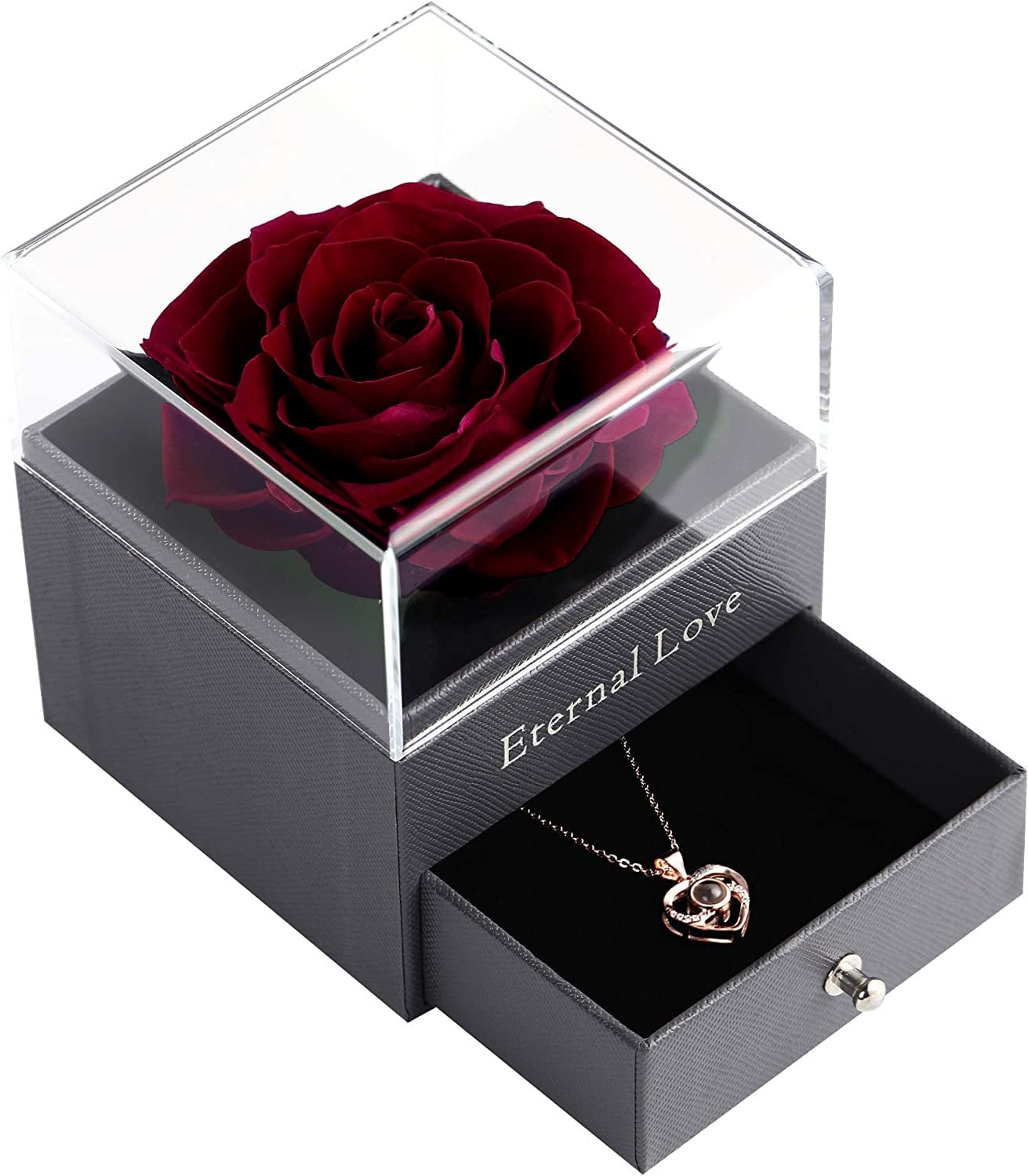 100 Languages Love Necklace & Preserved Rose Gift Set - Bella Fils jewelry