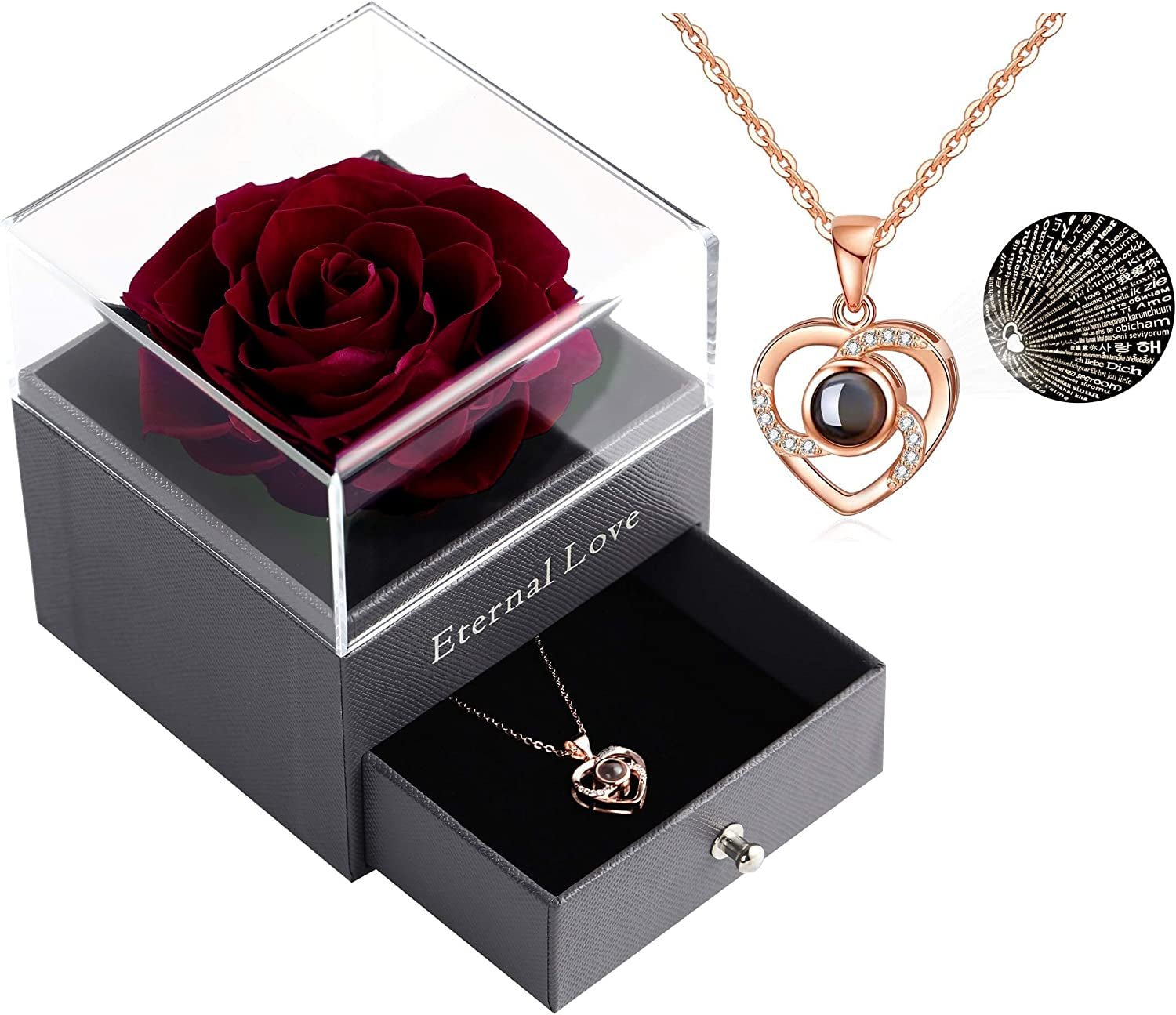100 Languages Love Necklace & Preserved Rose Gift Set - Bella Fils jewelry