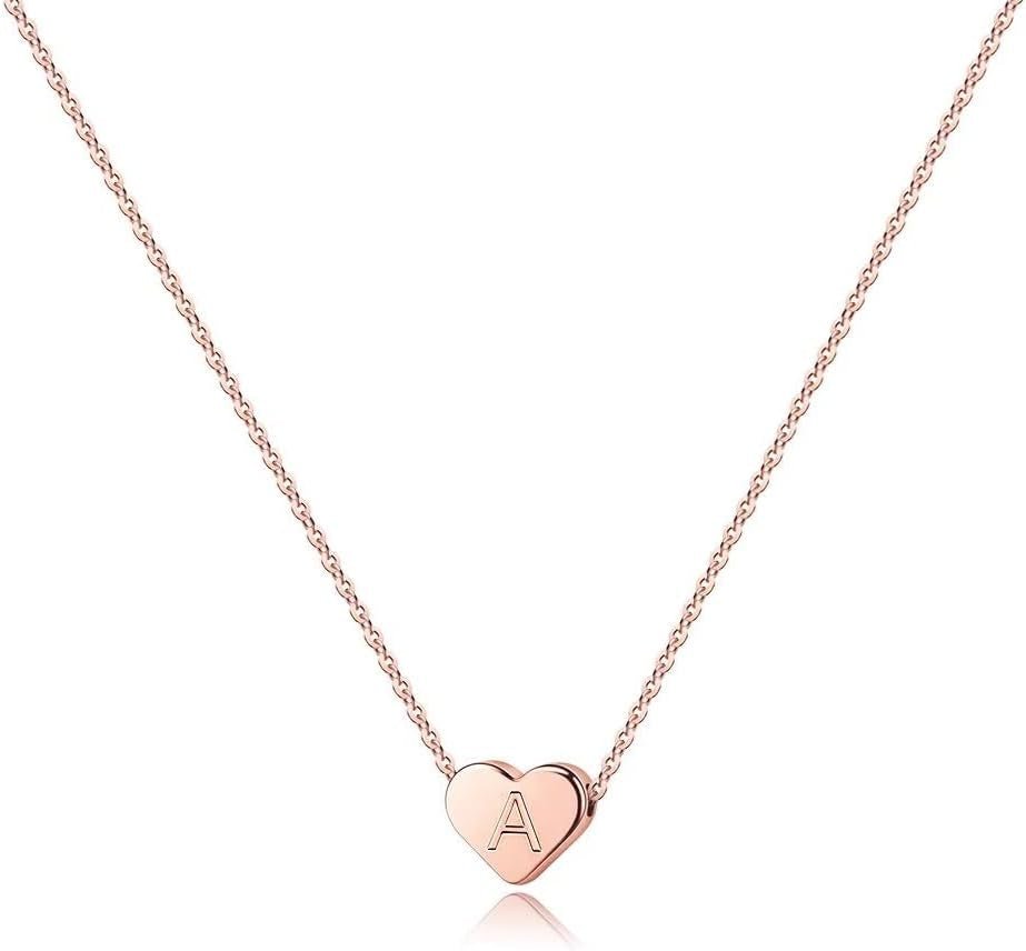 14K Rose Gold Heart Letter Necklace – Initial Pendant for Women - Bella Fils jewelry
