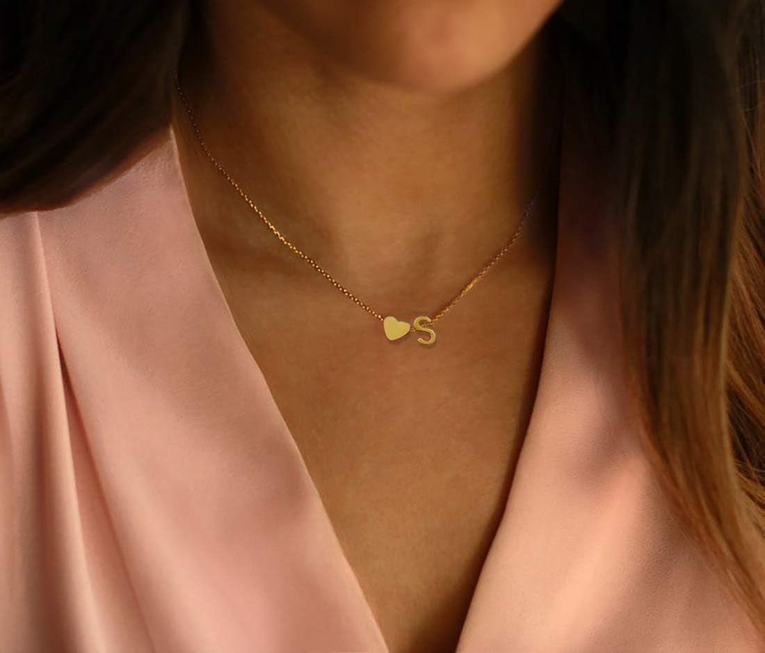 18K Gold Plated Initial Heart Necklace for Women - Bella Fils jewelry