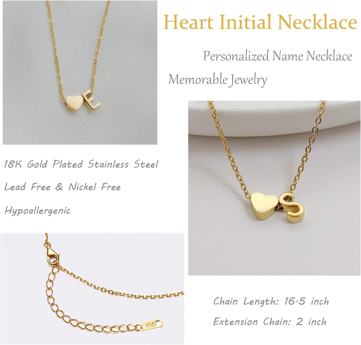 18K Gold Plated Initial Heart Necklace for Women - Bella Fils jewelry