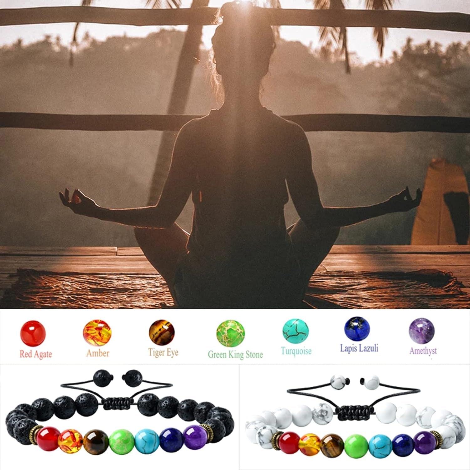 2PCS Lava Rock Bracelet Set – Yoga Chakra Diffuser Jewelry - Bella Fils jewelry