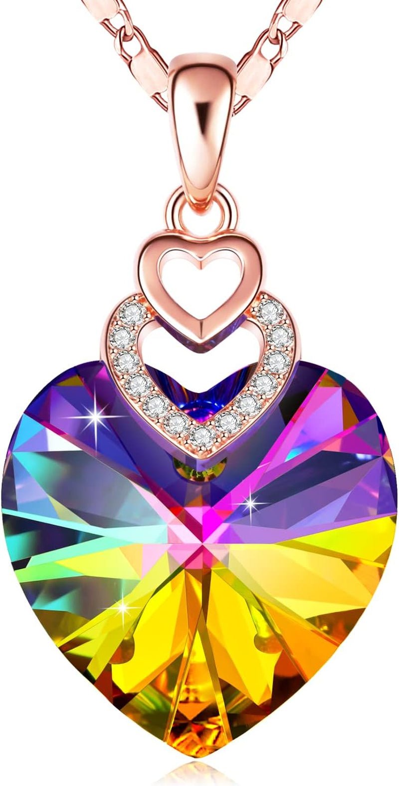 3 Hearts Crystal Necklace for Women – Love You Engraved Pendant - Bella Fils jewelry
