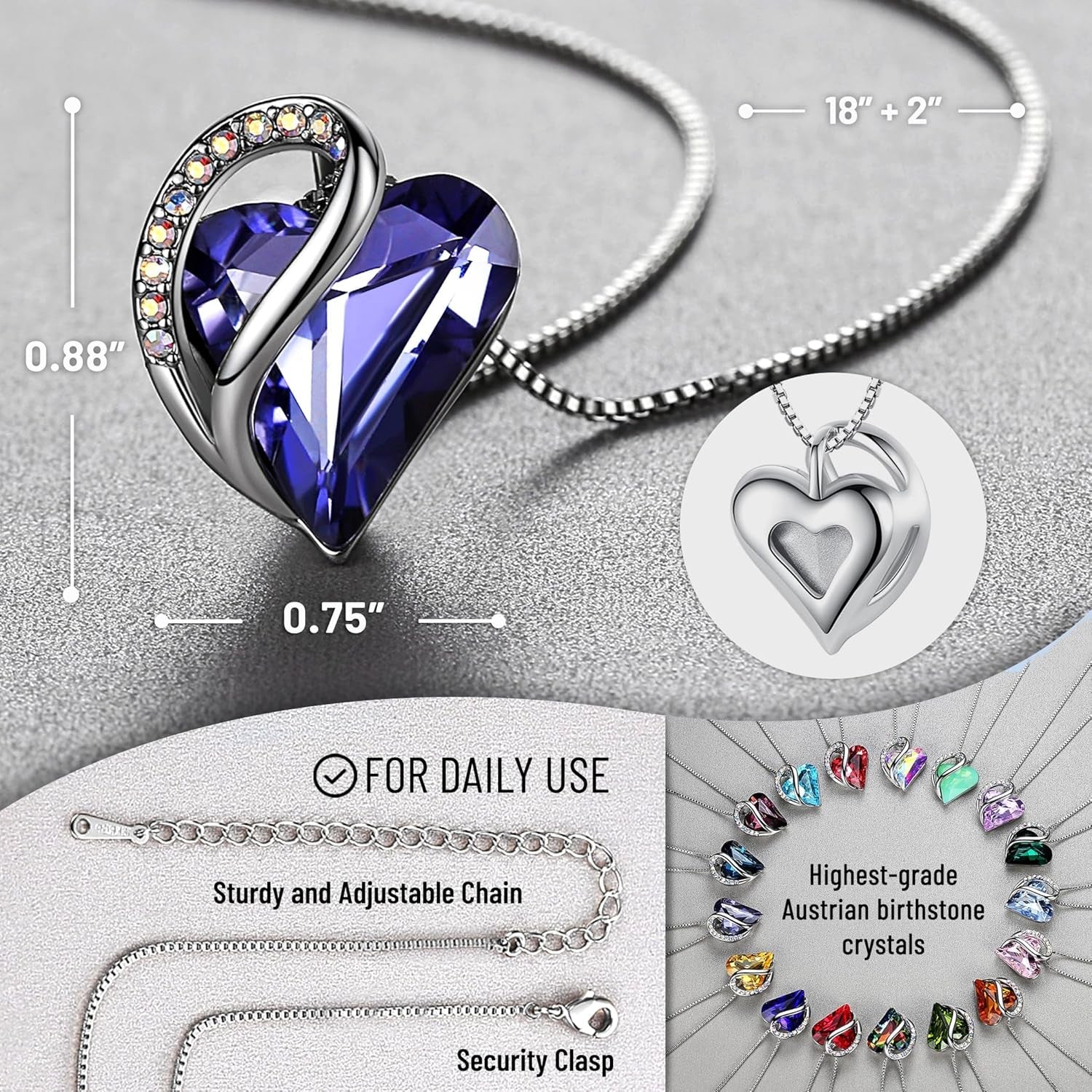 Birthstone Heart Crystal Necklace for Women – Infinity Love Pendant - Bella Fils jewelry