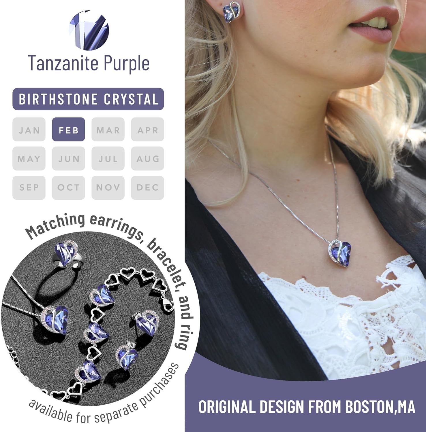 Birthstone Heart Crystal Necklace for Women – Infinity Love Pendant - Bella Fils jewelry