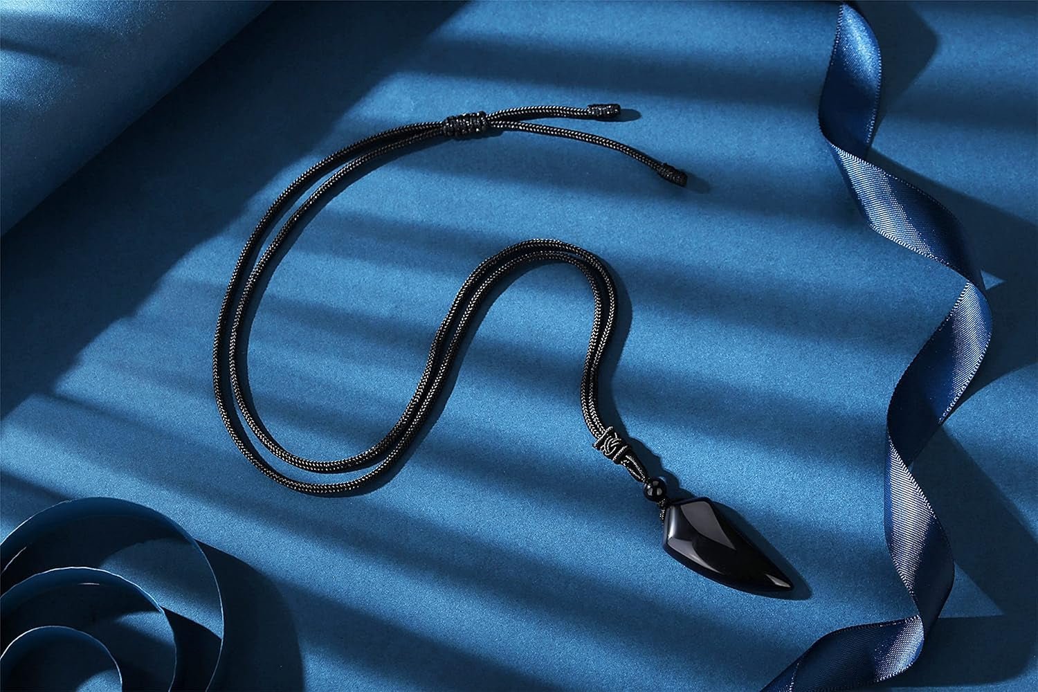 Black Obsidian Crystal Necklace for Men – Adjustable Rope Chain - Bella Fils jewelry