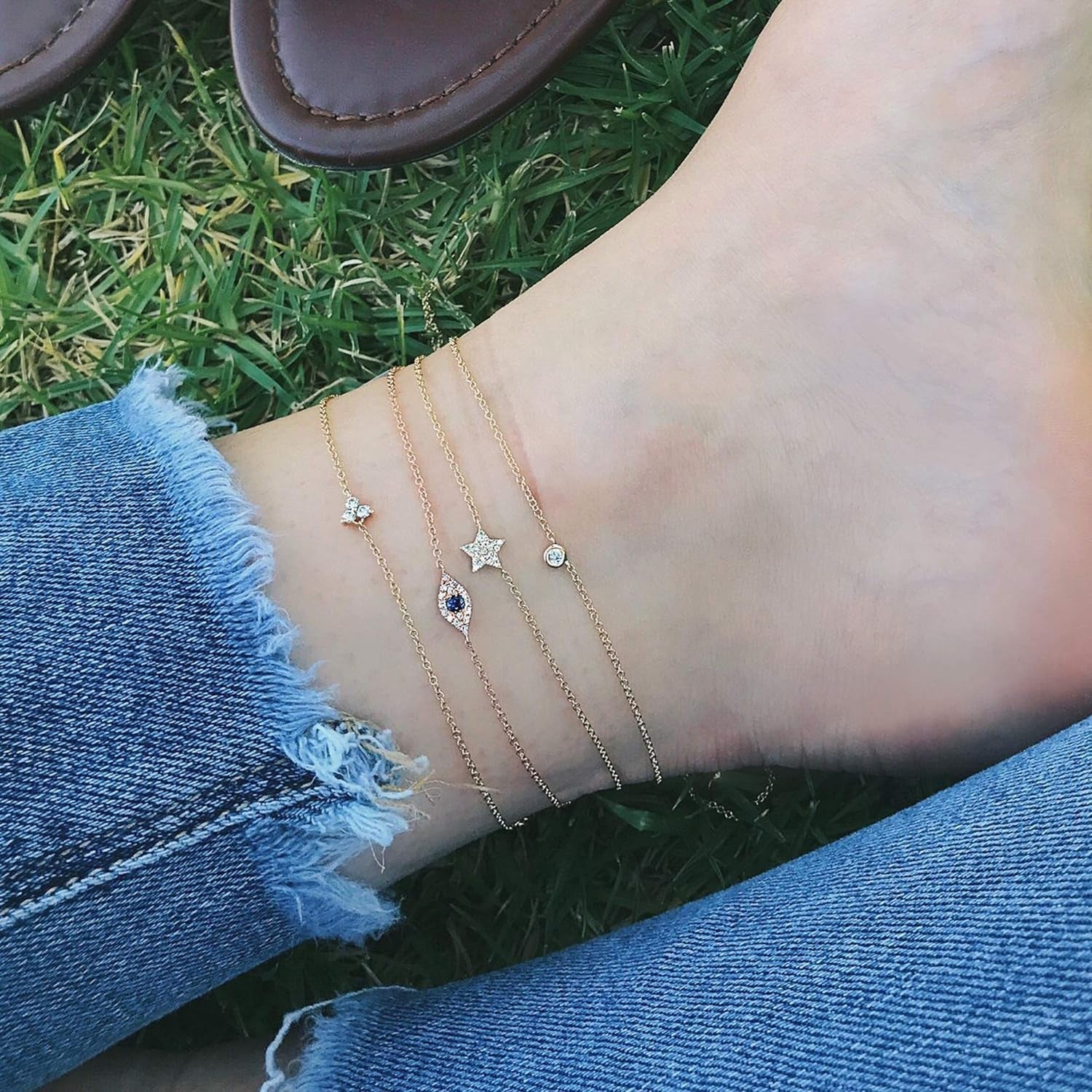 Dainty Gold Anklet for Women – Cubic Zirconia Cross & Charm Foot Jewelry - Bella Fils jewelry