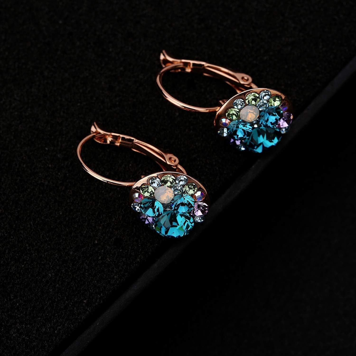 Gold Plated Leverback Earrings – Multicolor Crystal Drop Design - Bella Fils jewelry