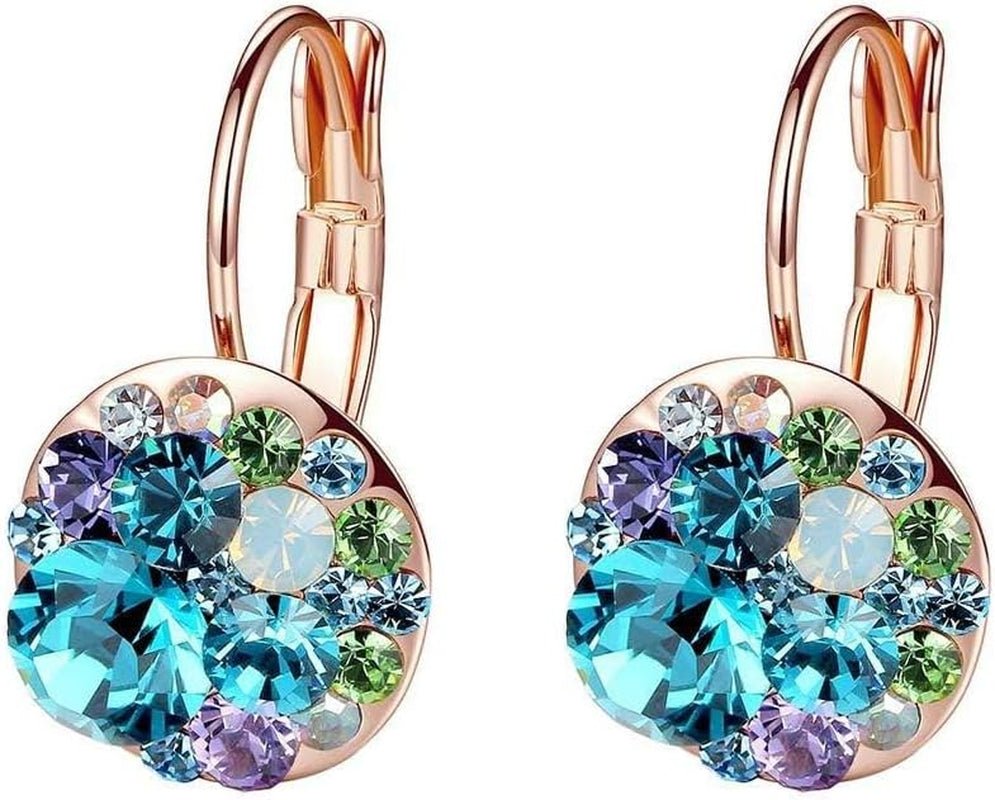 Gold Plated Leverback Earrings – Multicolor Crystal Drop Design - Bella Fils jewelry