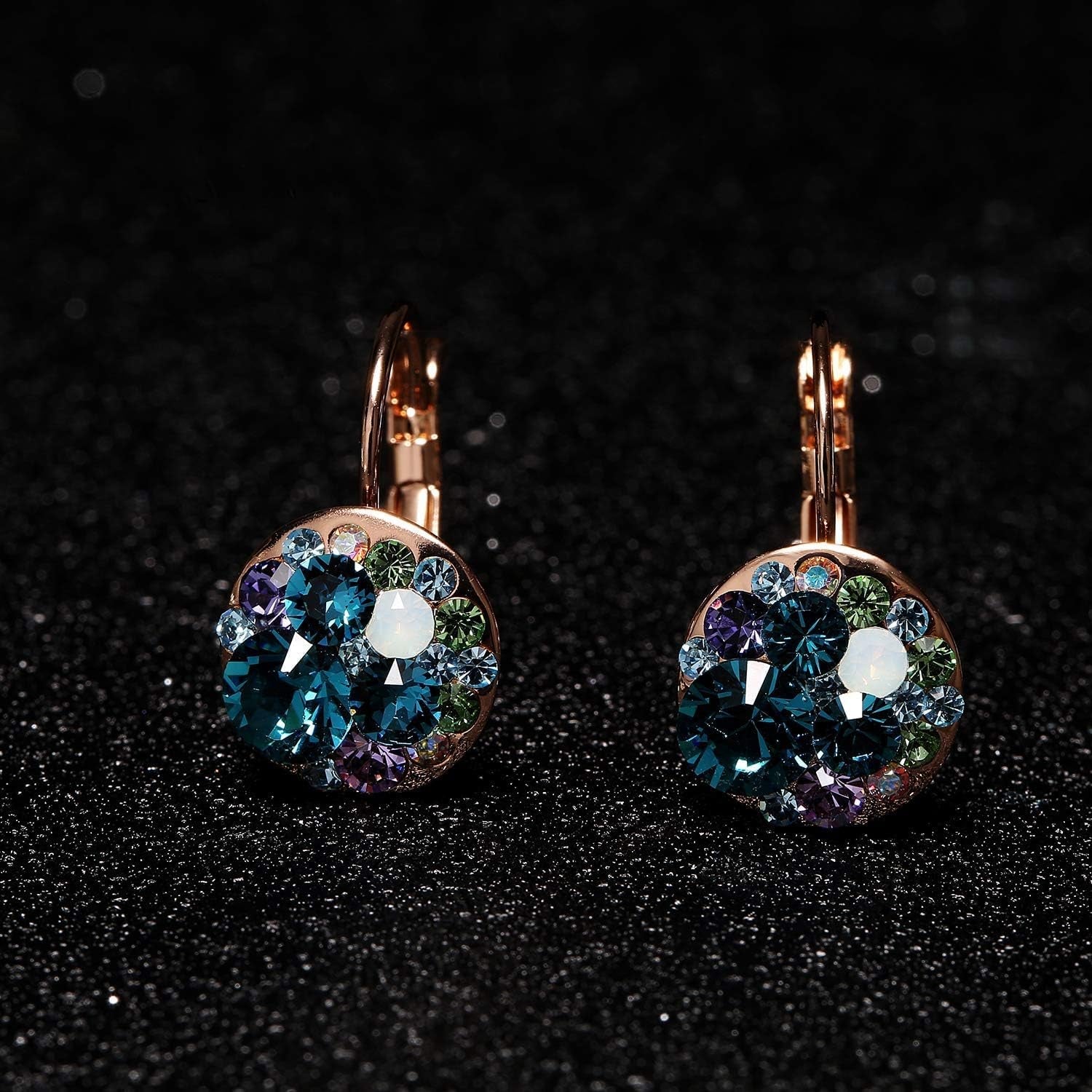 Gold Plated Leverback Earrings – Multicolor Crystal Drop Design - Bella Fils jewelry