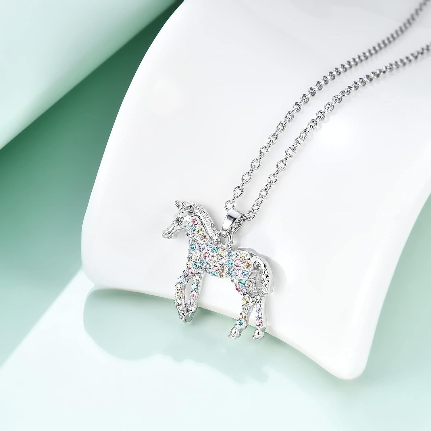 Horse Lover Necklace for Teen Girls – Rainbow Charm Jewelry - Bella Fils jewelry
