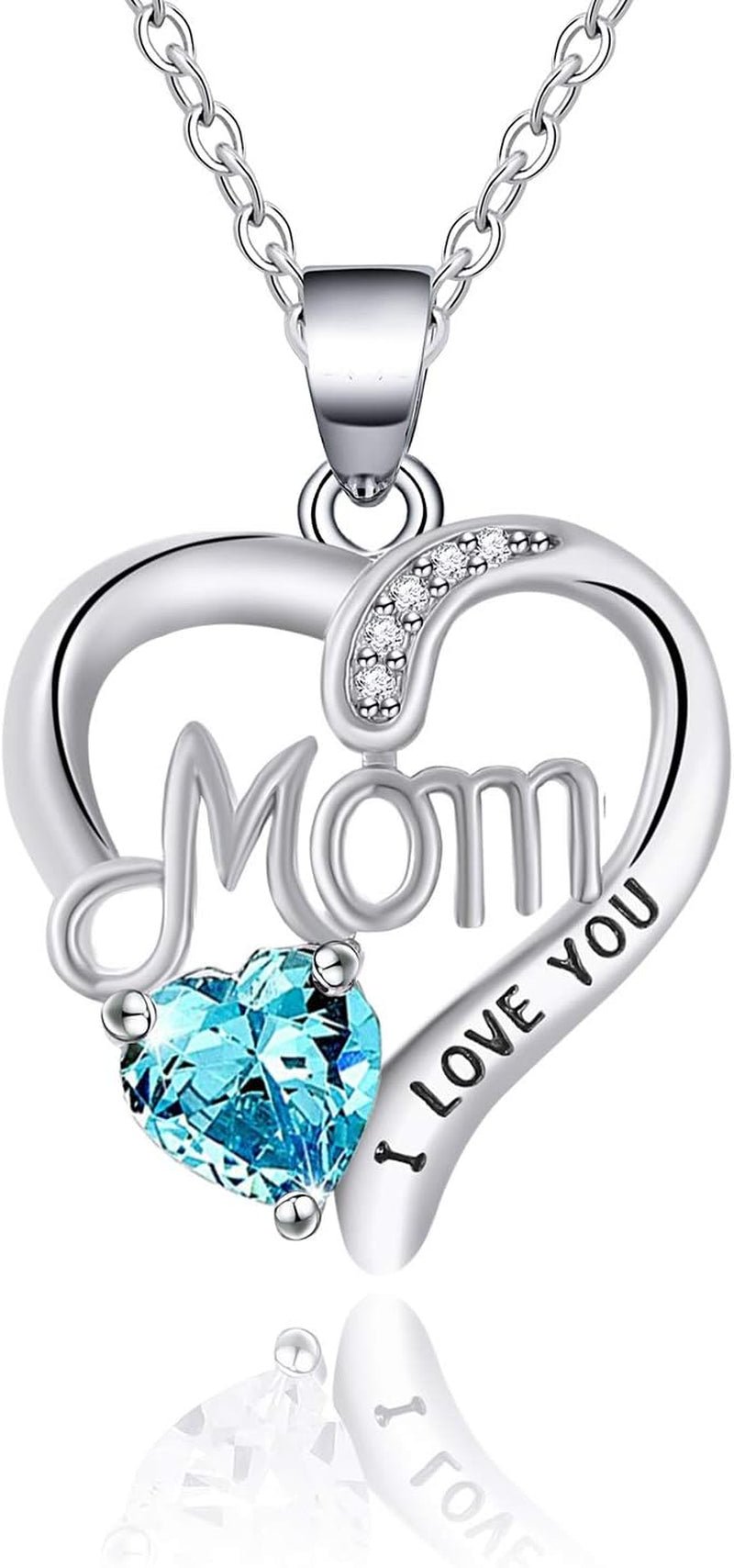 I Love You Mom Necklace – Silver Heart & Birthstone Design - Bella Fils jewelry