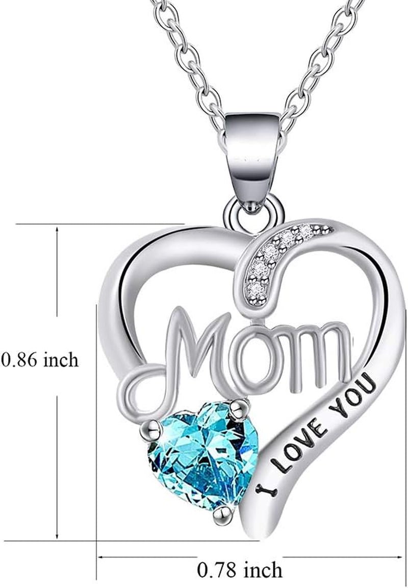 I Love You Mom Necklace – Silver Heart & Birthstone Design - Bella Fils jewelry