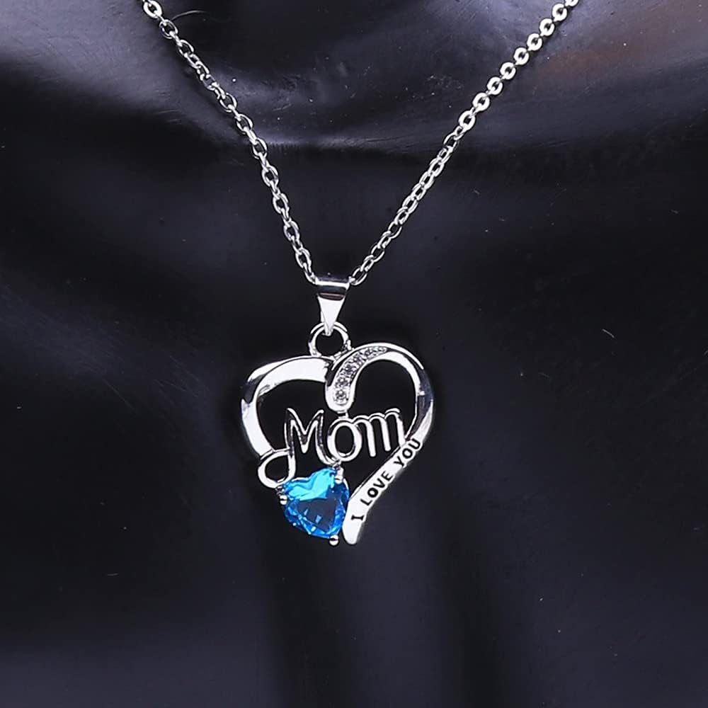 I Love You Mom Necklace – Silver Heart & Birthstone Design - Bella Fils jewelry