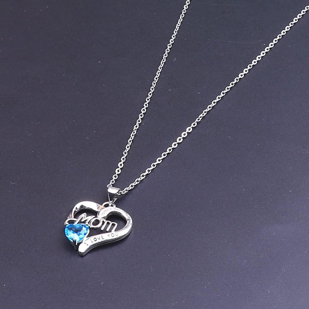 I Love You Mom Necklace – Silver Heart & Birthstone Design - Bella Fils jewelry