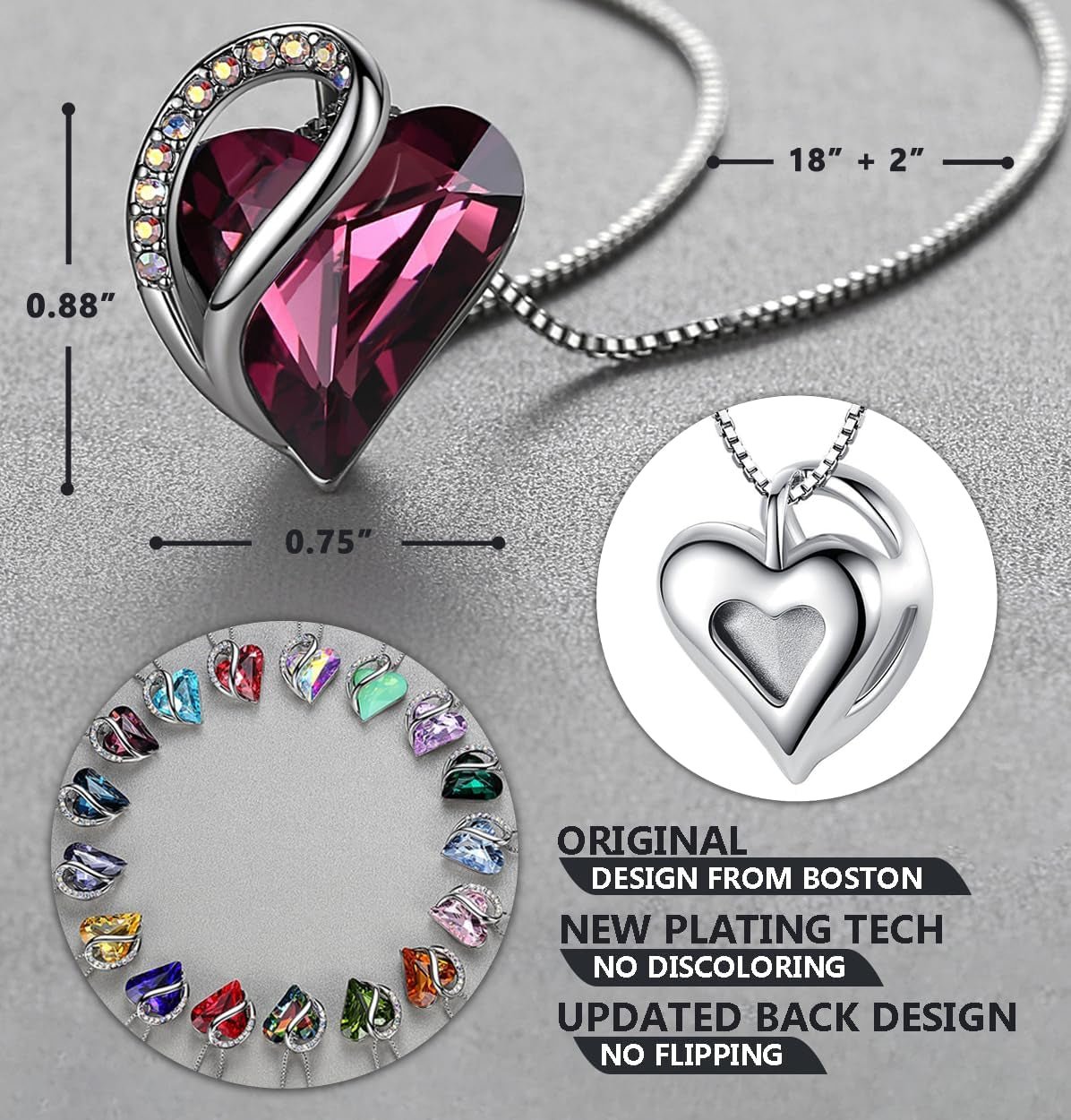 Infinity Love Crystal Heart Necklace – Adjustable Birthstone Jewelry - Bella Fils jewelry