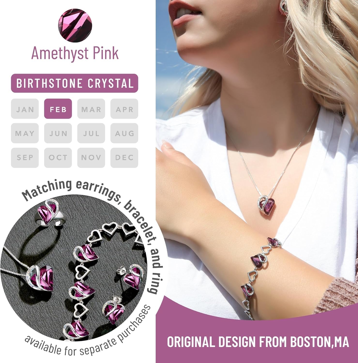 Infinity Love Crystal Heart Necklace – Adjustable Birthstone Jewelry - Bella Fils jewelry