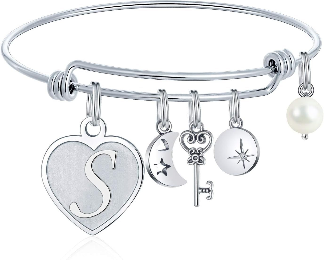 Initial Charm Bracelet for Women – 26 Letter Stainless Steel Engraved Bangle - Bella Fils jewelry