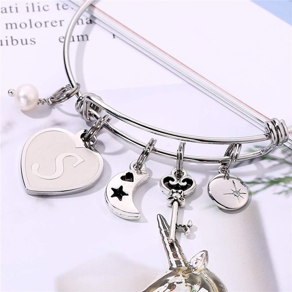 Initial Charm Bracelet for Women – 26 Letter Stainless Steel Engraved Bangle - Bella Fils jewelry