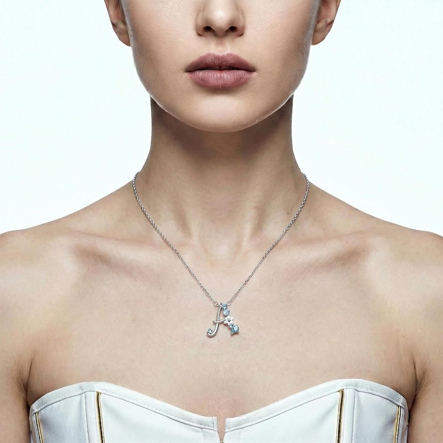 Mom Initial Necklace – Blue Flower Sterling Silver Pendant - Bella Fils jewelry