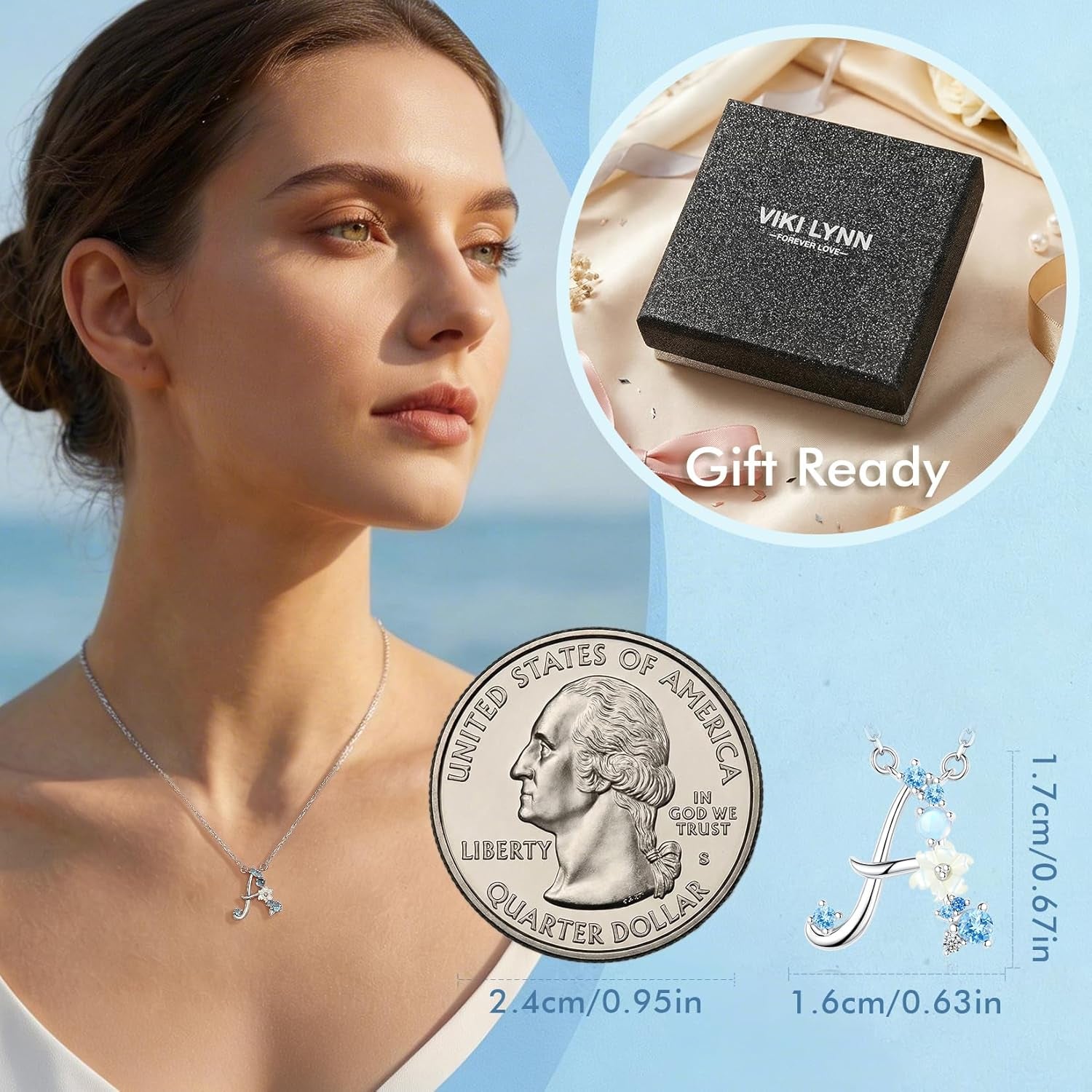 Mom Initial Necklace – Blue Flower Sterling Silver Pendant - Bella Fils jewelry