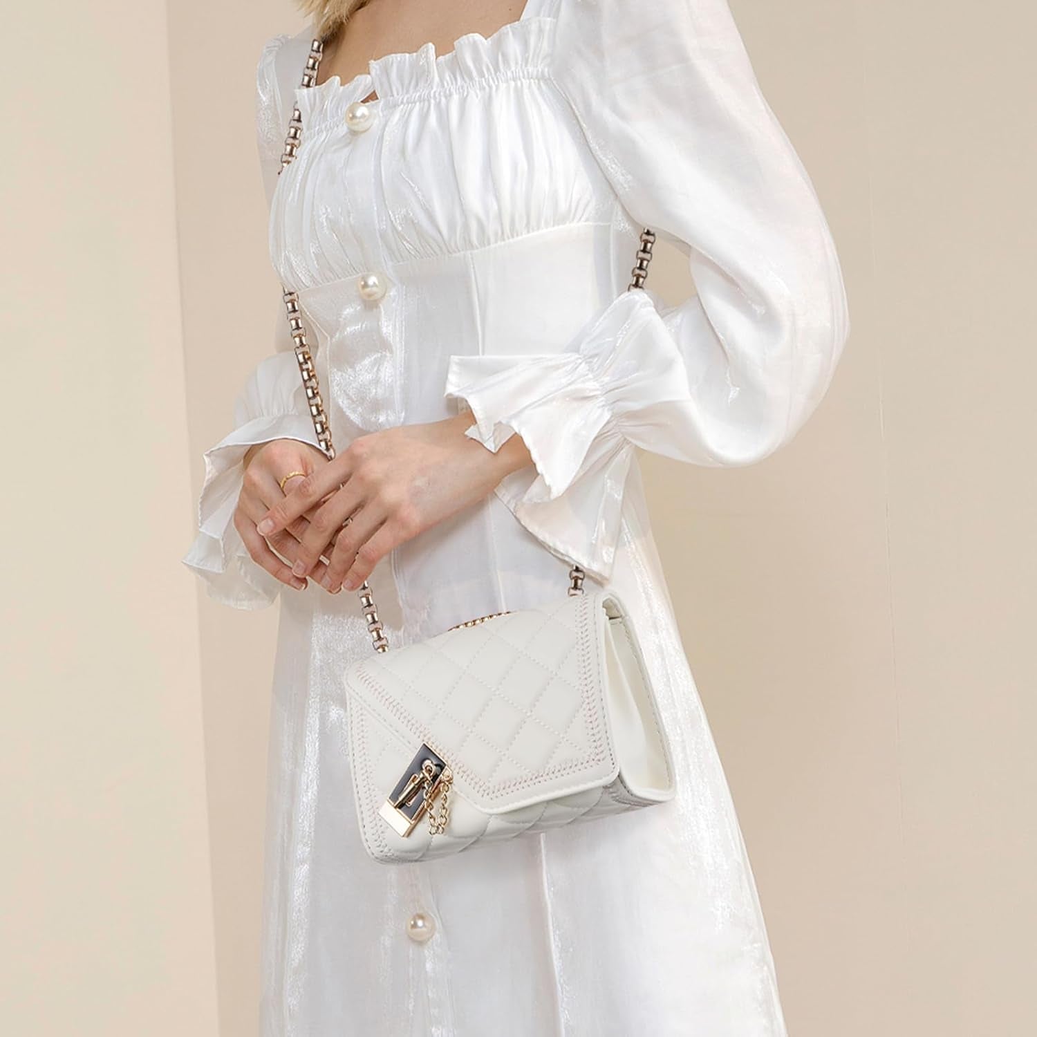 Quilted Crossbody Bag for Women - Leather Shoulder Bag Fashion Chain Small Purse - Bella Fils jewelry