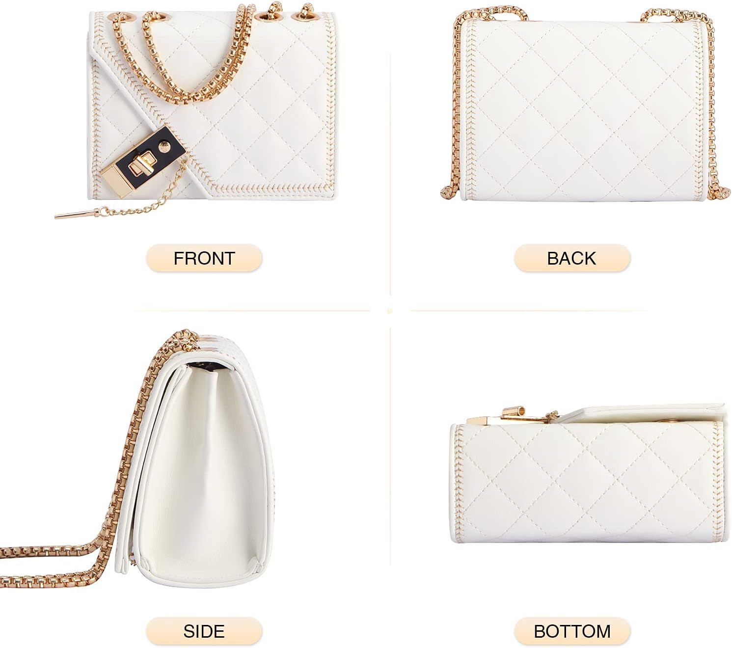 Quilted Crossbody Bag for Women - Leather Shoulder Bag Fashion Chain Small Purse - Bella Fils jewelry