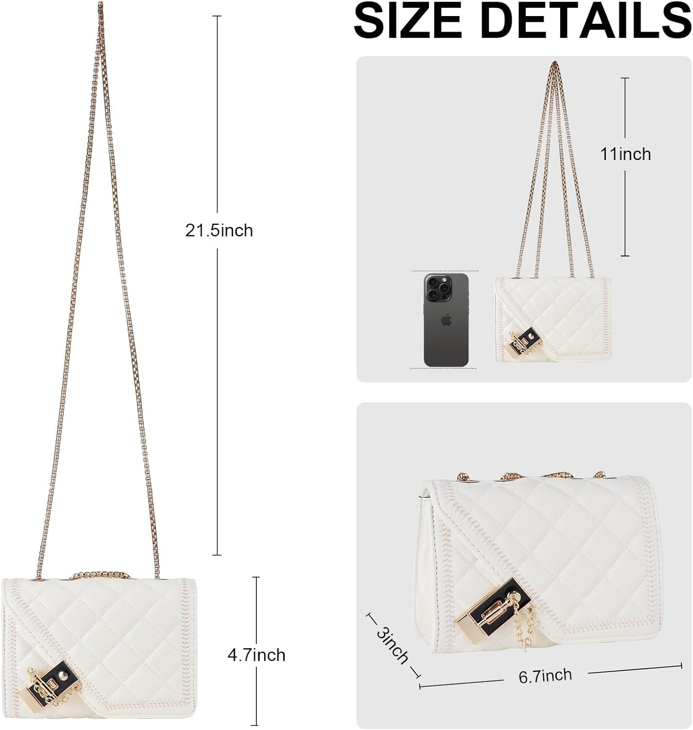 Quilted Crossbody Bag for Women - Leather Shoulder Bag Fashion Chain Small Purse - Bella Fils jewelry