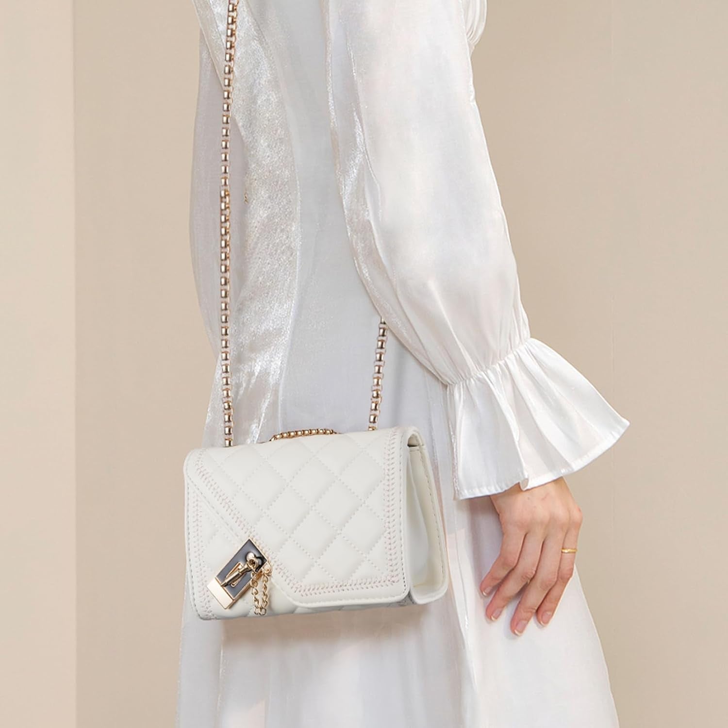 Quilted Crossbody Bag for Women - Leather Shoulder Bag Fashion Chain Small Purse - Bella Fils jewelry