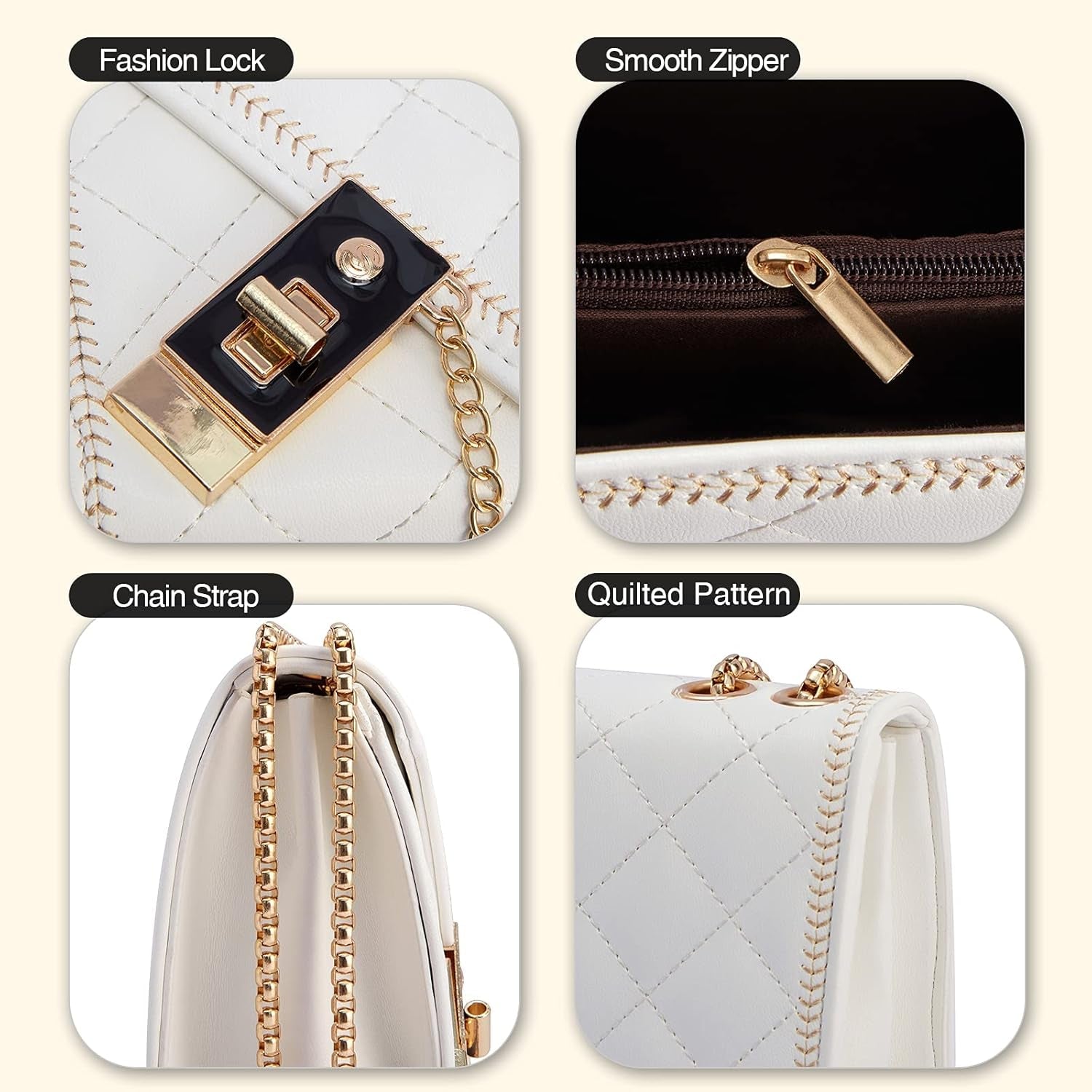 Quilted Crossbody Bag for Women - Leather Shoulder Bag Fashion Chain Small Purse - Bella Fils jewelry