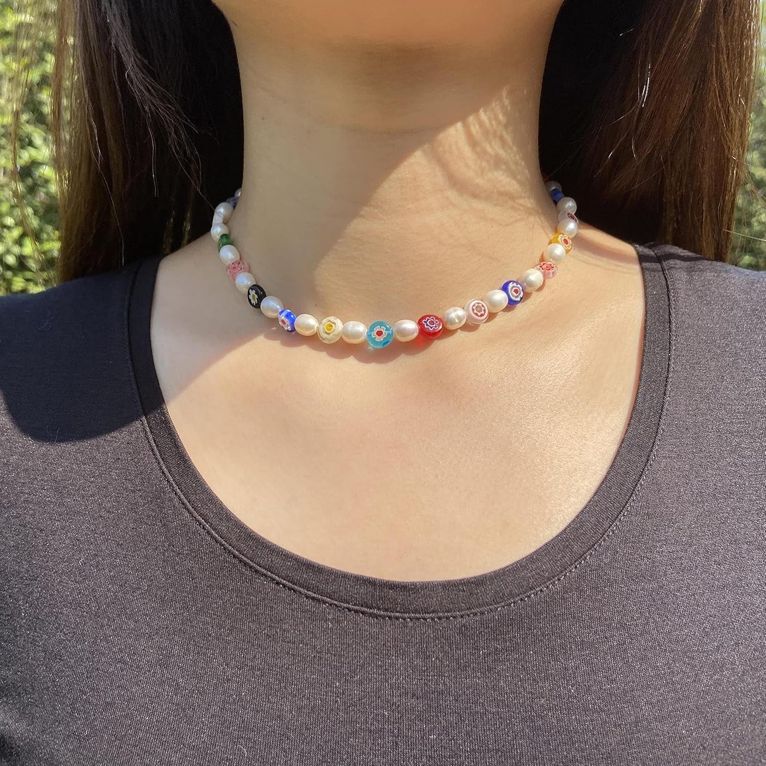 Summer Pearl Beaded Necklace – Freshwater Boho Choker Jewelry - Bella Fils jewelry