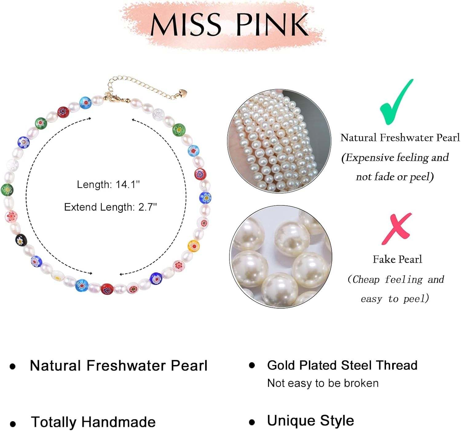 Summer Pearl Beaded Necklace – Freshwater Boho Choker Jewelry - Bella Fils jewelry