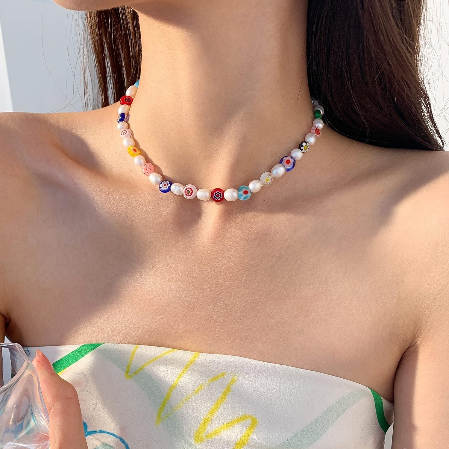 Summer Pearl Beaded Necklace – Freshwater Boho Choker Jewelry - Bella Fils jewelry
