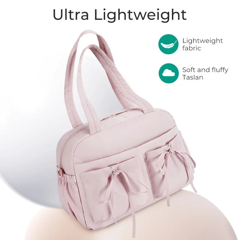 Travel Duffel Bag for Women, Lightweight Fashion Tote Handbag with Bowtie, Water-Resistant Weekender Overnight Sport Gym Bag, Cream - Bella Fils jewelry