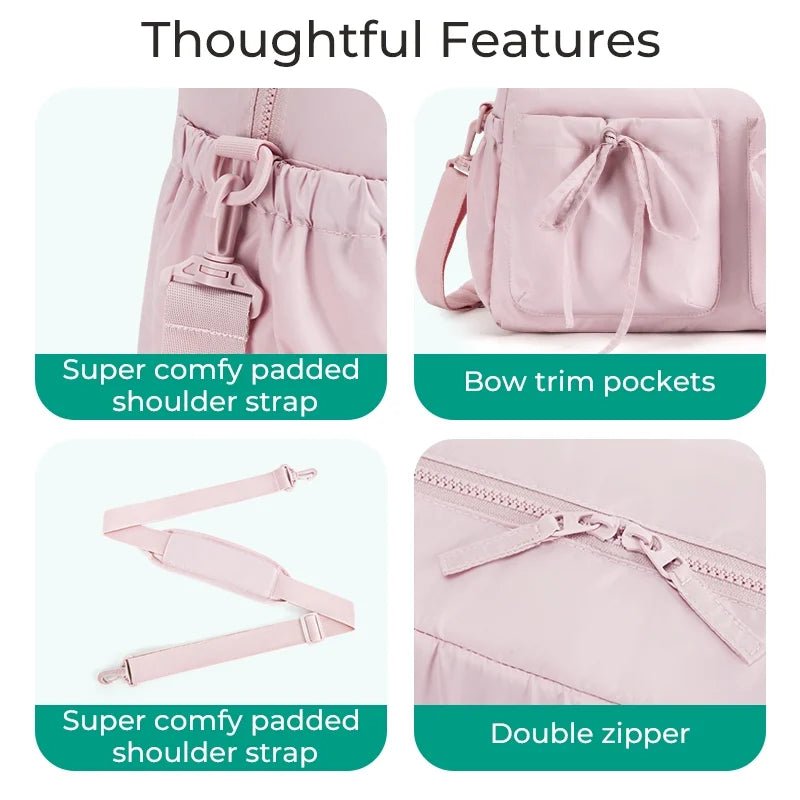 Travel Duffel Bag for Women, Lightweight Fashion Tote Handbag with Bowtie, Water-Resistant Weekender Overnight Sport Gym Bag, Cream - Bella Fils jewelry