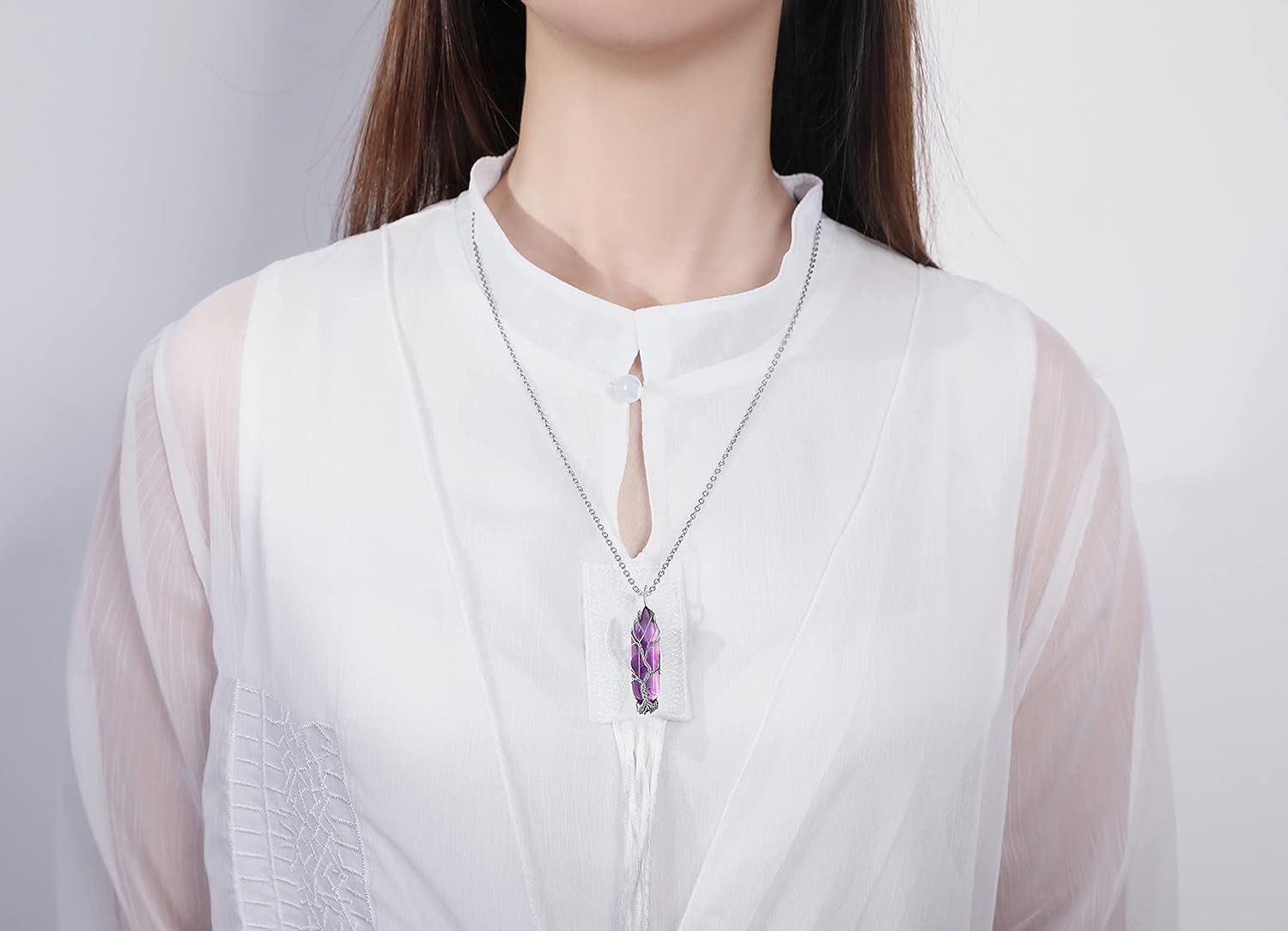 Tree of Life Amethyst Quartz Necklace – Wire Wrapped Crystal Pendant - Bella Fils jewelry