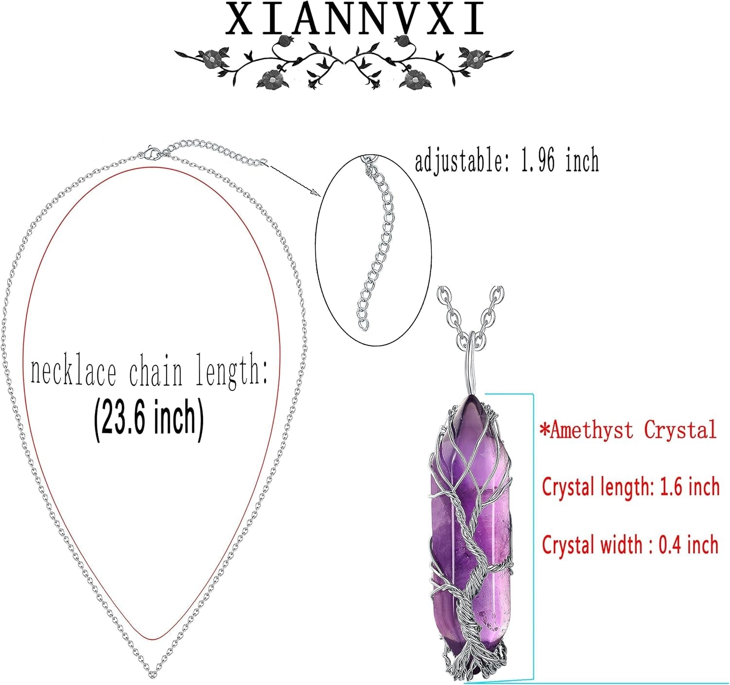 Tree of Life Amethyst Quartz Necklace – Wire Wrapped Crystal Pendant - Bella Fils jewelry