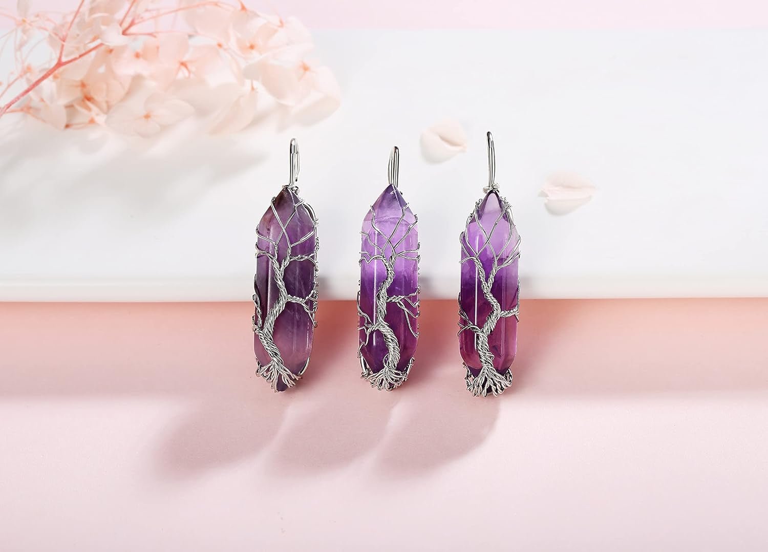 Tree of Life Amethyst Quartz Necklace – Wire Wrapped Crystal Pendant - Bella Fils jewelry