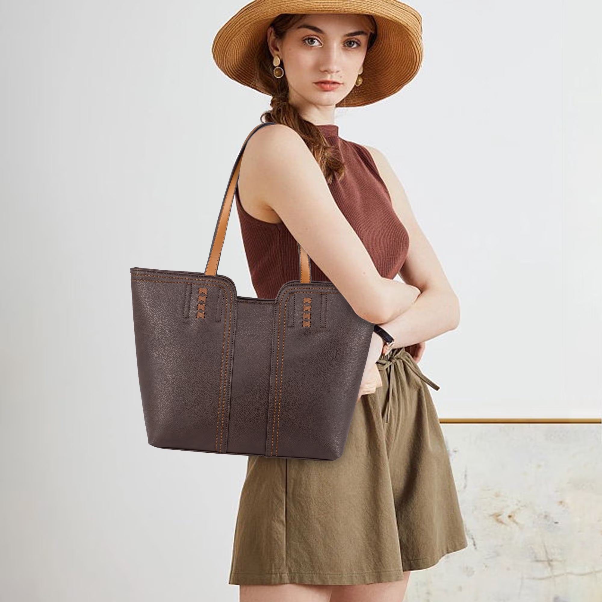 Women'S Oversized Hobo Tote Shoulder Satchel Bag, Coffee - Bella Fils jewelry