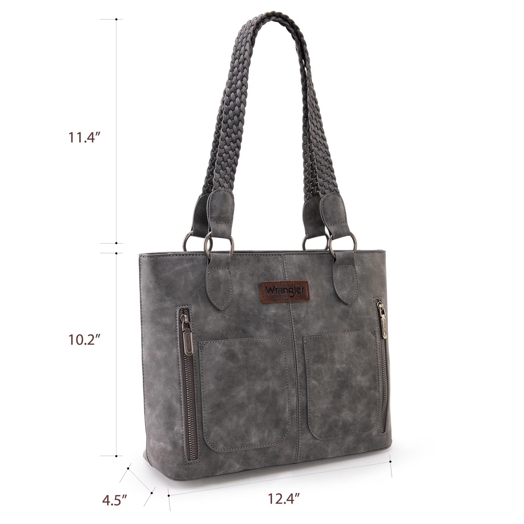 Wrangler Distressed Tote Bag for Women Western Purse Multi Pockets Handbags and Shoulder Bag, Braided-Frost Grey - Bella Fils jewelry