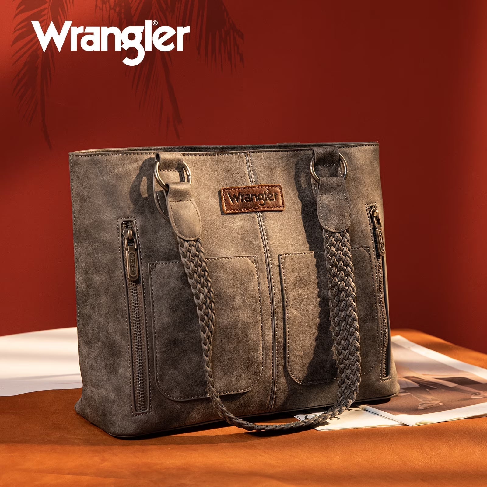 Wrangler Distressed Tote Bag for Women Western Purse Multi Pockets Handbags and Shoulder Bag, Braided-Frost Grey - Bella Fils jewelry