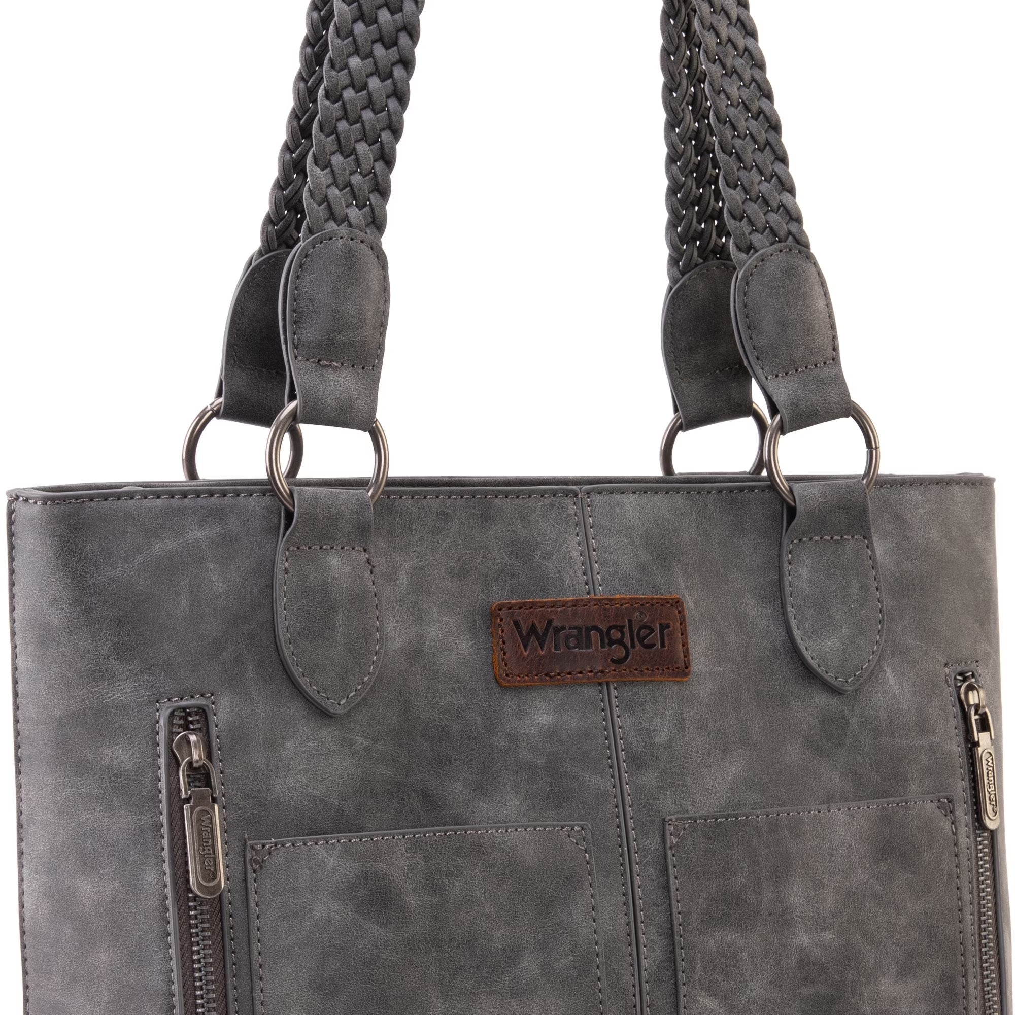 Wrangler Distressed Tote Bag for Women Western Purse Multi Pockets Handbags and Shoulder Bag, Braided-Frost Grey - Bella Fils jewelry