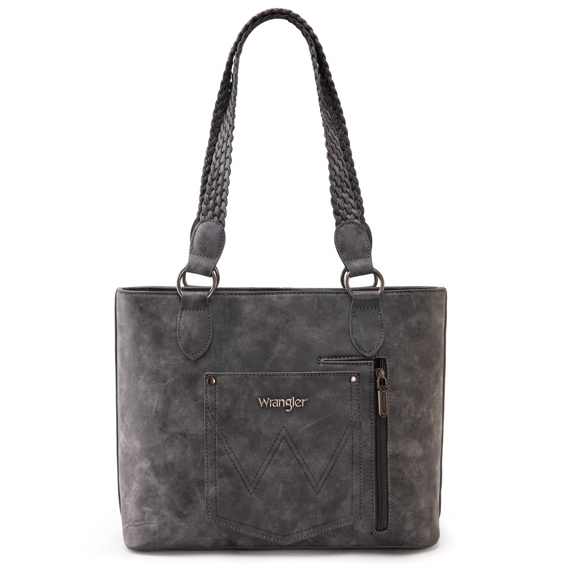 Wrangler Distressed Tote Bag for Women Western Purse Multi Pockets Handbags and Shoulder Bag, Braided-Frost Grey - Bella Fils jewelry