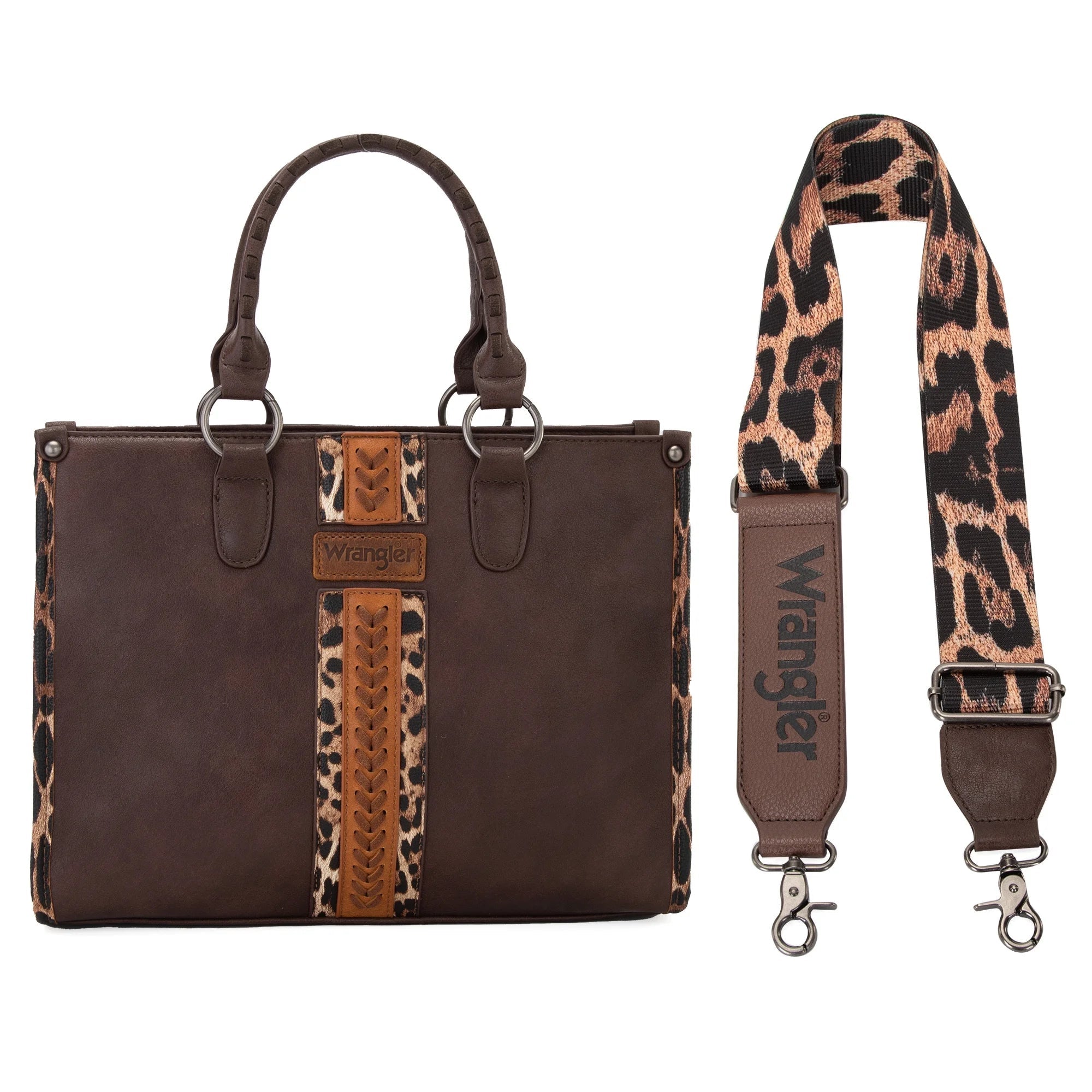 Wrangler HANDBAG Wrangler Tote Bag for Women Western Woven Shoulder Purse Leopard Print Handbags, Leopard-Coffee - Bella Fils jewelry