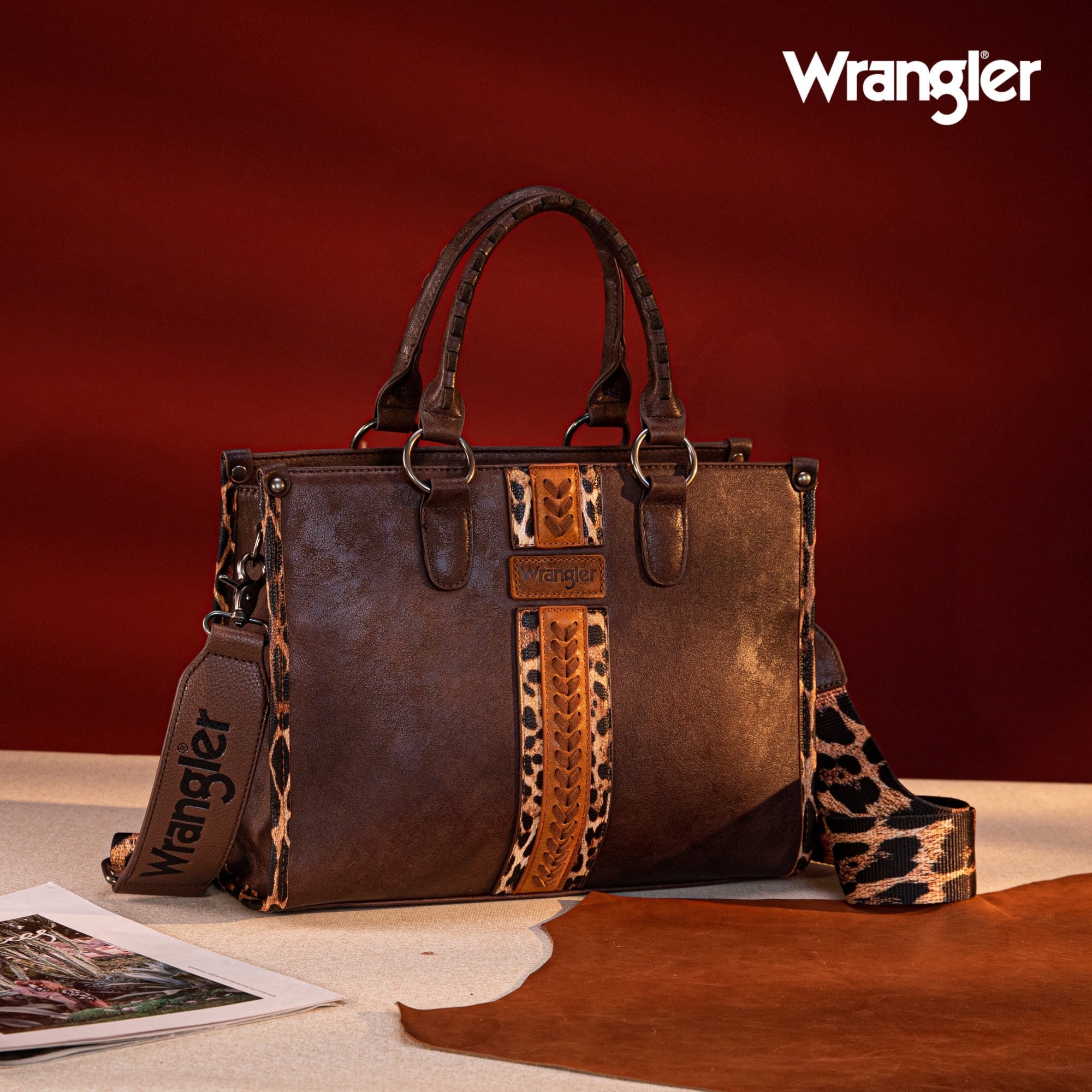 Wrangler HANDBAG Wrangler Tote Bag for Women Western Woven Shoulder Purse Leopard Print Handbags, Leopard-Coffee - Bella Fils jewelry