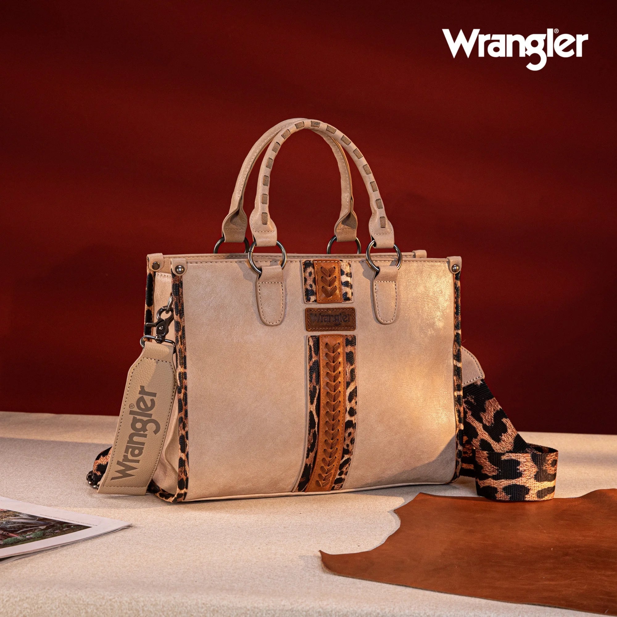 Wrangler HANDBAG Wrangler Tote Bag for Women Western Woven Shoulder Purse Leopard Print Handbags, Leopard-Khaki - Bella Fils jewelry