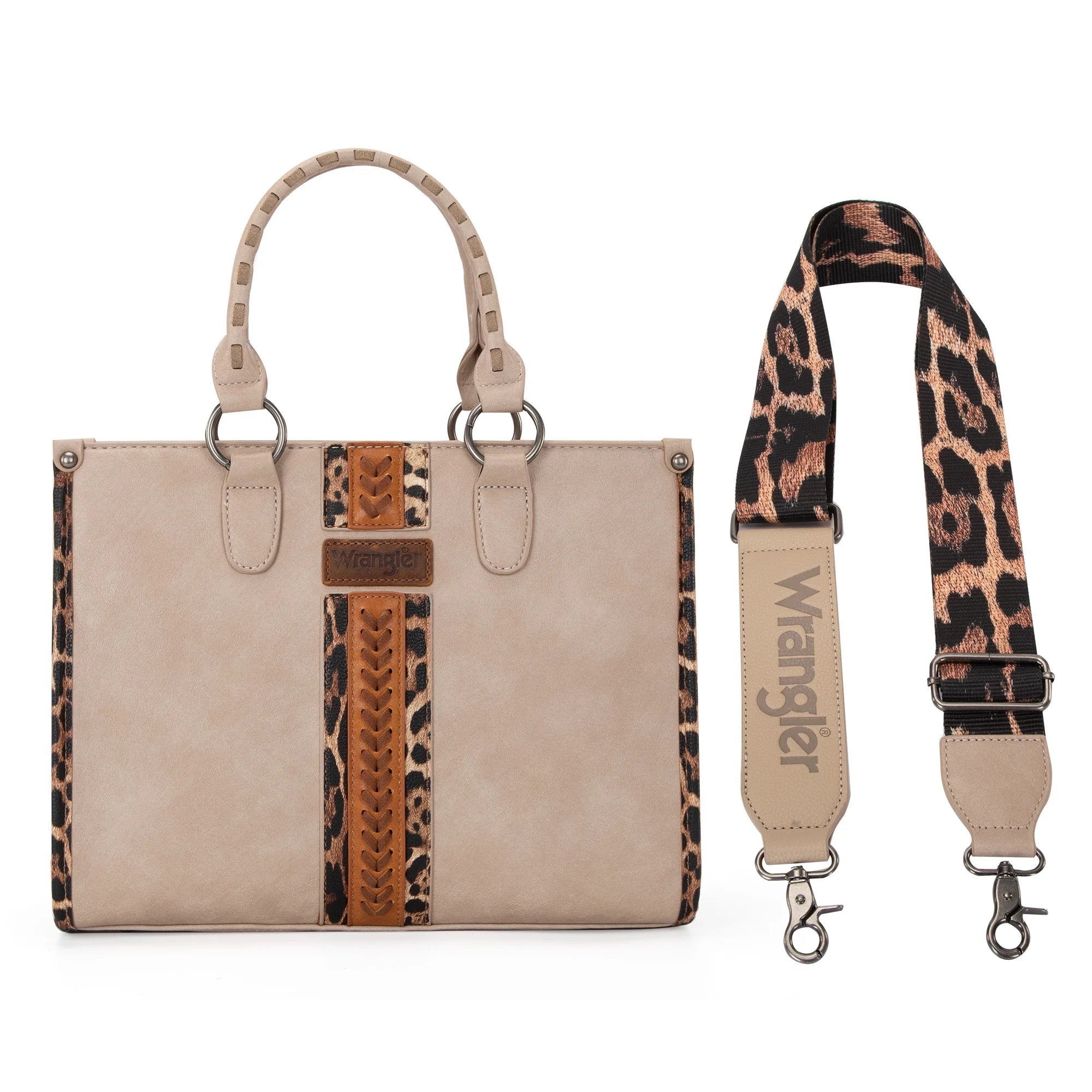 Wrangler HANDBAG Wrangler Tote Bag for Women Western Woven Shoulder Purse Leopard Print Handbags, Leopard-Khaki - Bella Fils jewelry