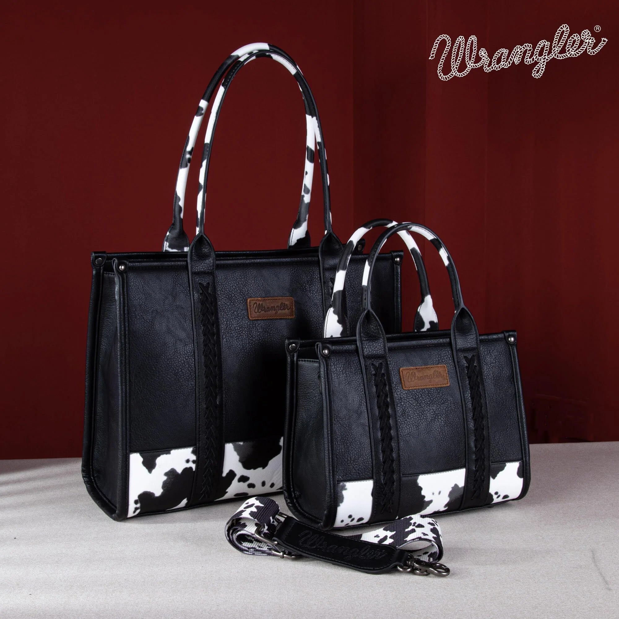 Wrangler Medium Tote Bag for Women Designer Satchel Handbags Top-Handle Purses with Strap, Bottom Cow-Black - Bella Fils jewelry