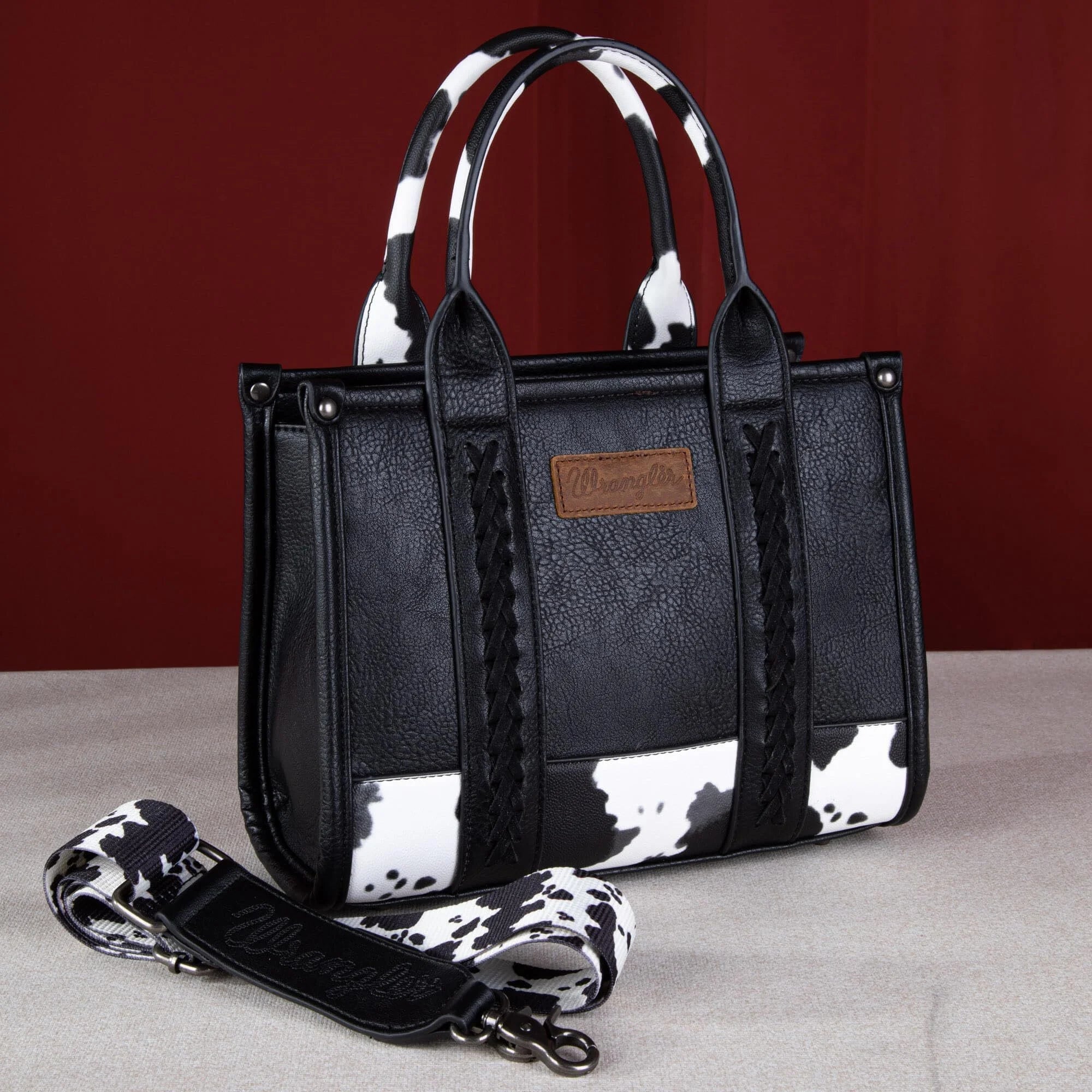 Wrangler Medium Tote Bag for Women Designer Satchel Handbags Top-Handle Purses with Strap, Bottom Cow-Black - Bella Fils jewelry